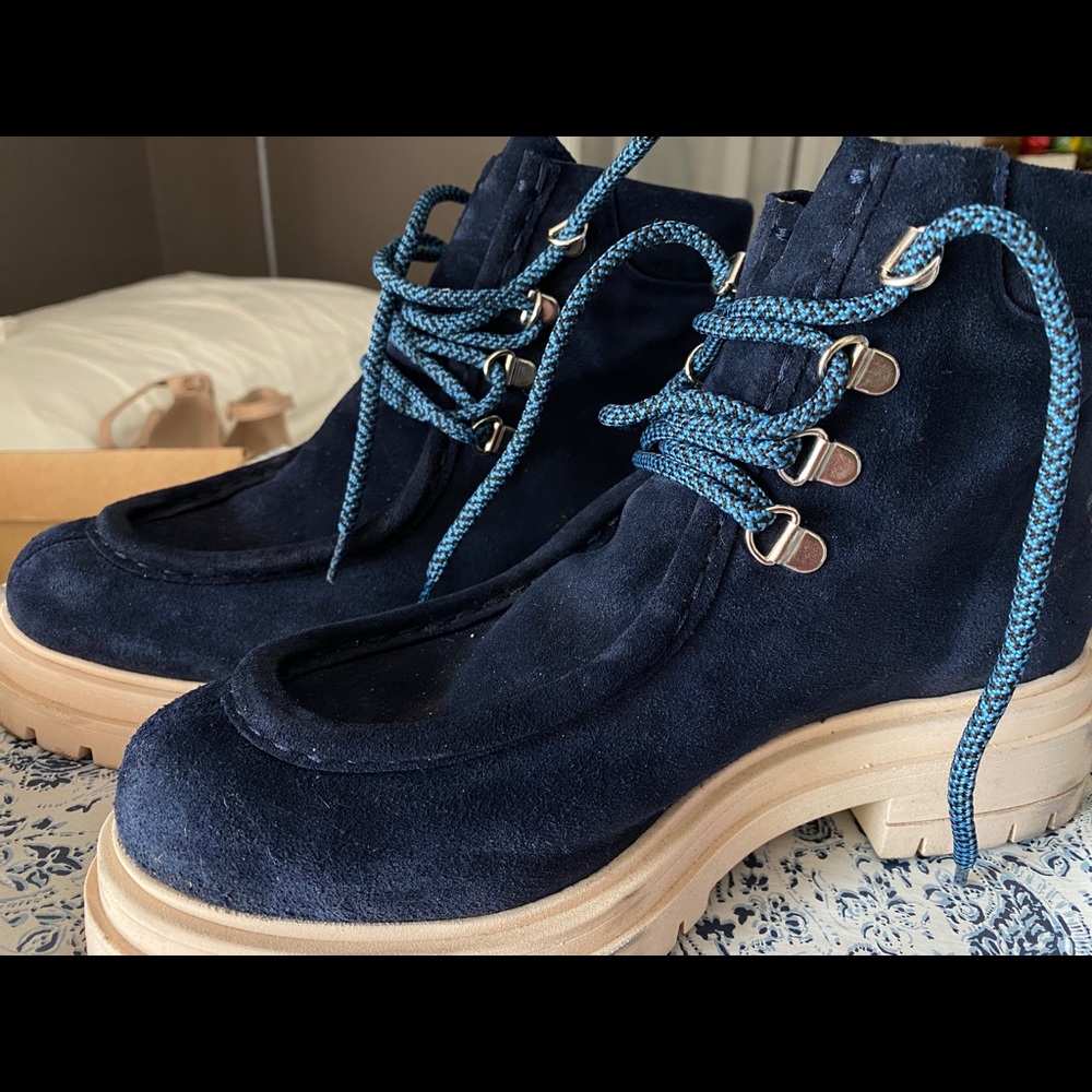Anthropologie Blue suede hiker boots size 8.5/39
